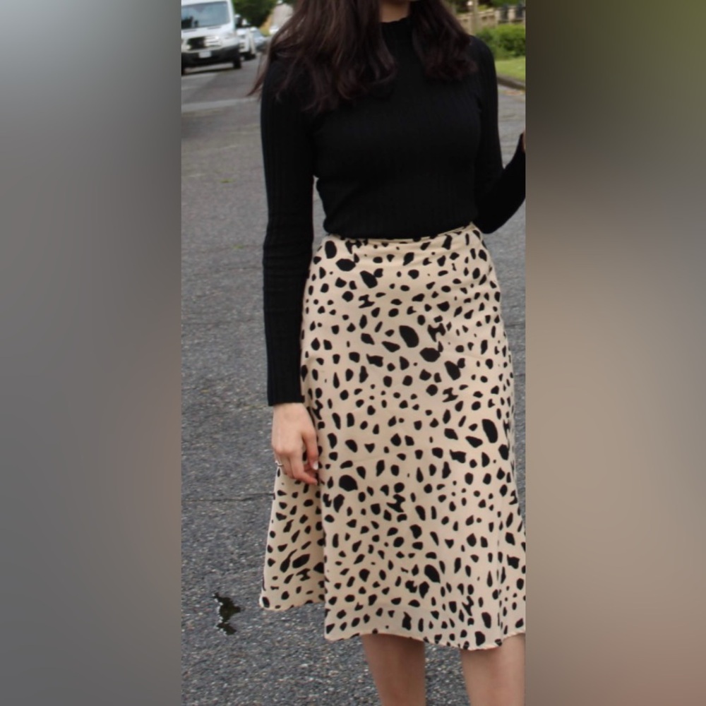 Japna Tan Cheetah Print Midi A-Line Skirt - Picture 4 of 4